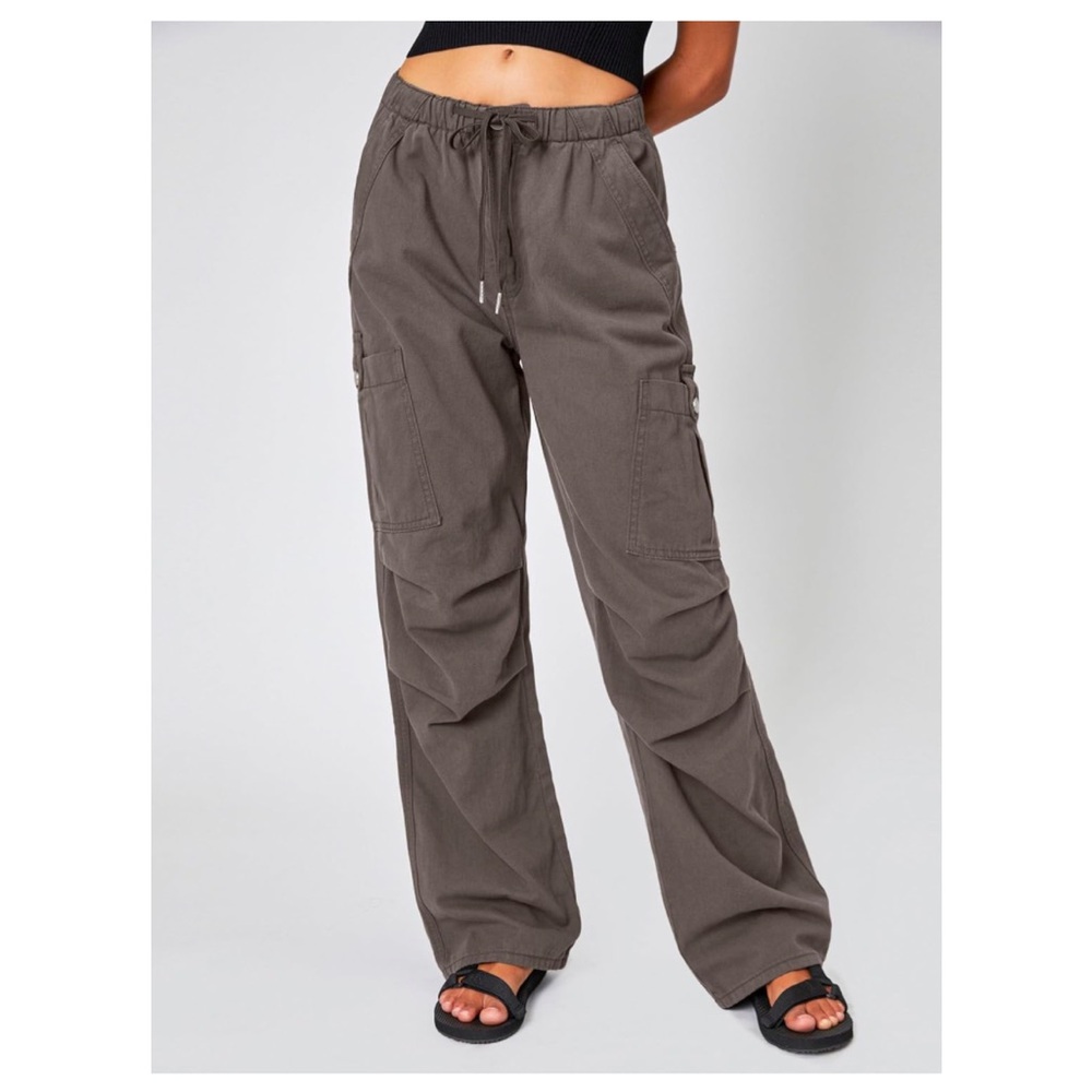 Cider Cargo Jeans High Waisted Baggy Straight Wide Leg Ruched Pants Grey